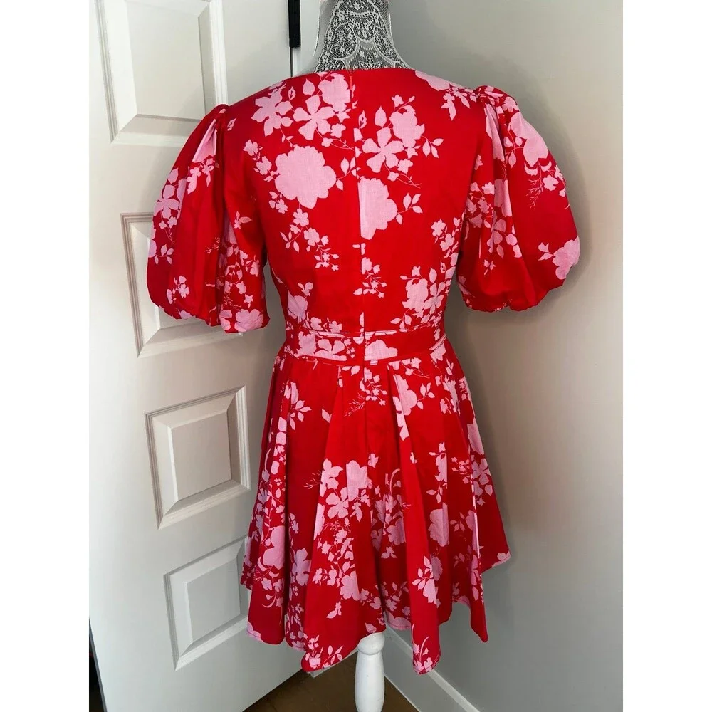 VICI Emaline Babydoll Puff Sleeve Pink Floral Mini Dress Size Medium M EUC!